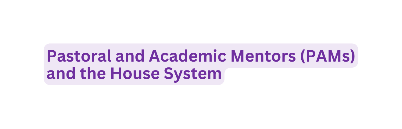 Pastoral and Academic Mentors PAMs and the House System